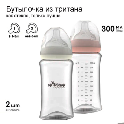 Бутылочка для кормления Miyoumi BOTTLE02-300L/216+244.087 2 штуки 1